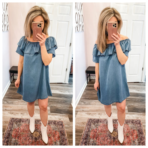 Medium Wash Chambray Dress (On OR Off Shoulder Dress)