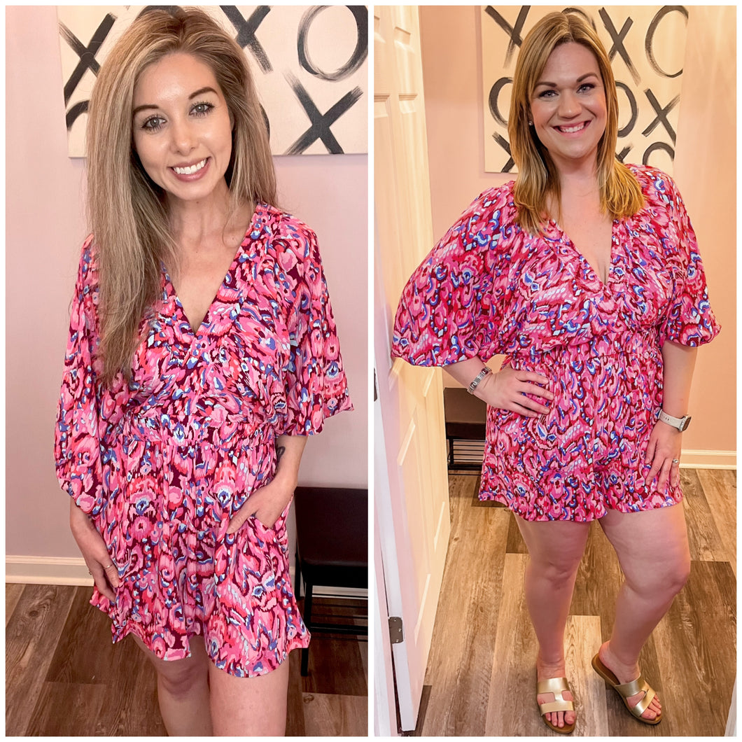 Pink & Multi-Colored Abstract Print Romper