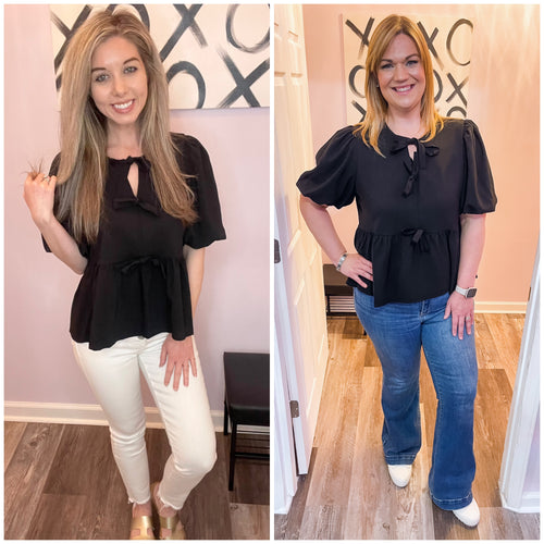 Black Front Bows Peplum Top