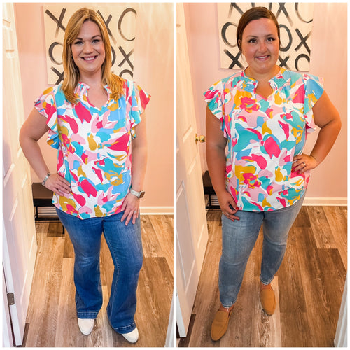 Multi Colored Abstract V Neck Top (S-3XL)