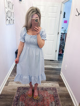Load image into Gallery viewer, Baby Blue Smocked Self Tie Midi LIGHTWEIGHT Dress
