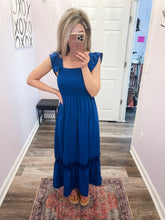 Load image into Gallery viewer, Cobalt Blue Smocked &amp; Lace Detailed Maxi Dress
