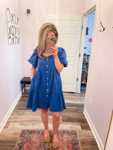Load image into Gallery viewer, Royal Blue Button Down Dress With Pockets

