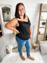 Load image into Gallery viewer, Plus Size Black Sequin Cowl Neck Tank Top
