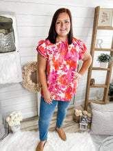 Load image into Gallery viewer, Plus Size Floral Print Ruffled Sleeve Top
