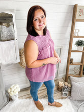 Load image into Gallery viewer, Lavender Swiss Dot Smocked Crew Neck Tank Top
