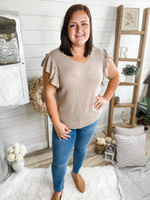 Load image into Gallery viewer, Khaki Ruffled Sleeve Knit Top
