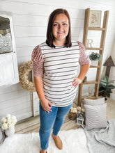 Load image into Gallery viewer, Striped With Leopard Ruffled Puff Sleeves Top
