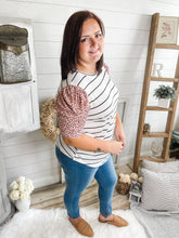 Load image into Gallery viewer, Striped With Leopard Ruffled Puff Sleeves Top
