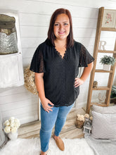 Load image into Gallery viewer, Lace Trim V Neck Swiss Dot Flutter Sleeve Top
