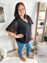 Load image into Gallery viewer, Lace Trim V Neck Swiss Dot Flutter Sleeve Top

