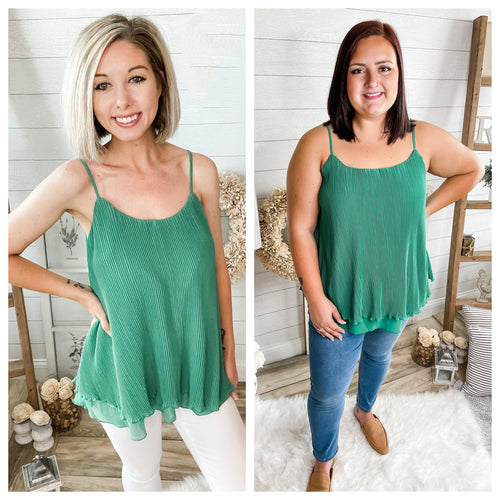 Green Textured Layered Tank Top