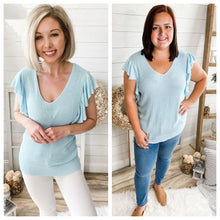 Load image into Gallery viewer, Blue Ruffled Sleeve Knit Top
