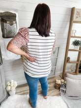 Load image into Gallery viewer, Striped With Leopard Ruffled Puff Sleeves Top
