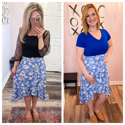 Blue & White Floral Hi Low Skirt