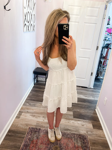 White Swiss Dot Tiered Dress