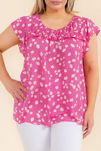 Load image into Gallery viewer, Plus Size Pink &amp; Floral Ruffled Top (Sizes: 1XL-5XL)
