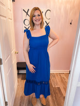 Load image into Gallery viewer, Cobalt Blue Smocked &amp; Lace Detailed Maxi Dress
