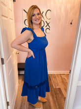 Load image into Gallery viewer, Cobalt Blue Smocked &amp; Lace Detailed Maxi Dress
