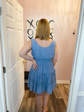 Load image into Gallery viewer, Plus Size Blue Smocked Buttoned Tiered Dress

