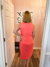 Load image into Gallery viewer, Plus Size Neon Coral Pink Drawstring Dress With Pockets

