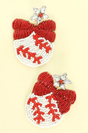 Rhinestone & Ribboned Baseball Earrings
