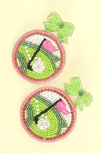 Pink & Green Golf Beaded Rhinestone Earrings