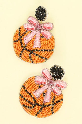 Basketball With Pink Bow Earrings