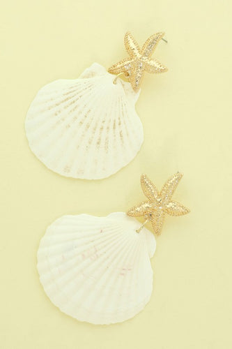 Gold Starfish & Scalloped Seashell Earrings