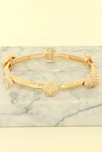 Load image into Gallery viewer, Gold Hammered Seashells &amp; Starfish With Small Pearls Stretch Bracelet
