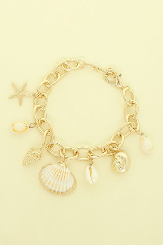 Gold Seashells & Starfish Charm Link Bracelet