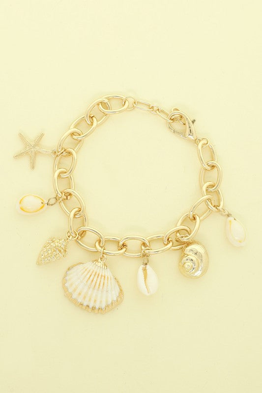 Gold Seashells & Starfish Charm Link Bracelet