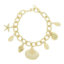 Load image into Gallery viewer, Gold Seashells &amp; Starfish Charm Link Bracelet
