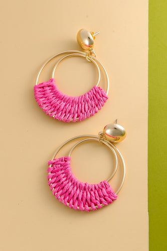 Fuscsia Raffia Hoop Earrings
