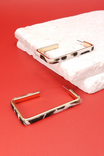 White Leopard Faux Fur Rectangular Hoops