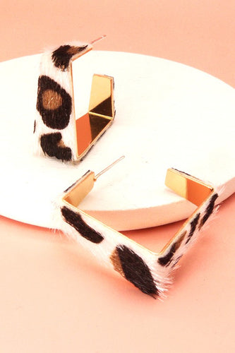 White Leopard Faux Fur Square Hoops