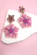 Load image into Gallery viewer, Pink Beaded &amp; Rhinestone Floral Earrings
