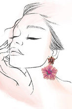 Load image into Gallery viewer, Pink Beaded &amp; Rhinestone Floral Earrings

