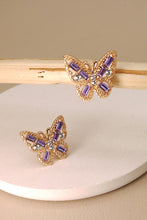 Load image into Gallery viewer, Gold &amp; Lavender Rhinestone Butterfly Stud Earrings
