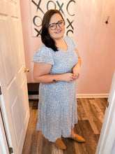 Load image into Gallery viewer, Light Blue Smocked Pebble Print Midi Dress
