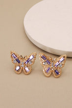 Load image into Gallery viewer, Gold &amp; Lavender Rhinestone Butterfly Stud Earrings
