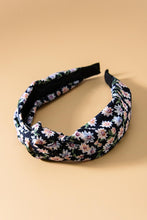 Load image into Gallery viewer, Black &amp; Floral Print Knotted Headband
