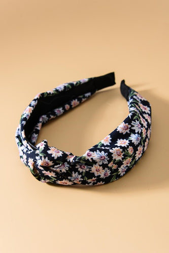 Black & Floral Print Knotted Headband