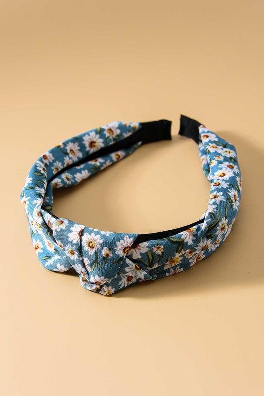 Teal & Floral Print Knotted Headband