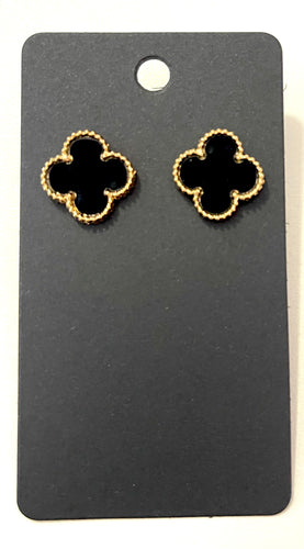 Black Four Leaf Clover Studs