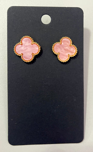 Pink Four Leaf Clover Studs