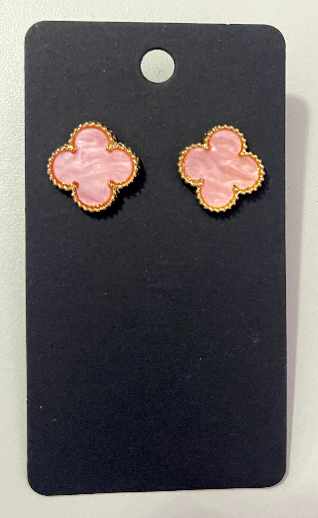 Pink Four Leaf Clover Studs