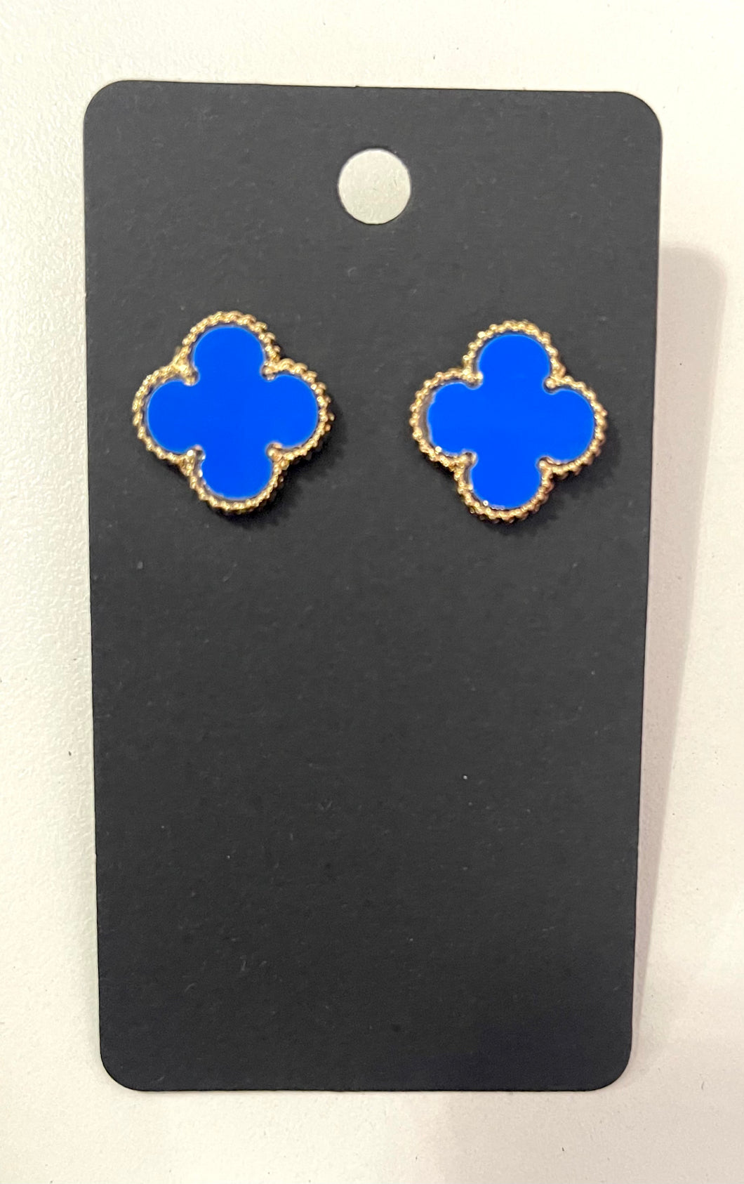 Blue Four Leaf Clover Studs