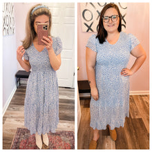 Load image into Gallery viewer, Light Blue Smocked Pebble Print Midi Dress

