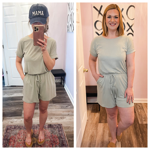 Sage Green Romper With Pockets